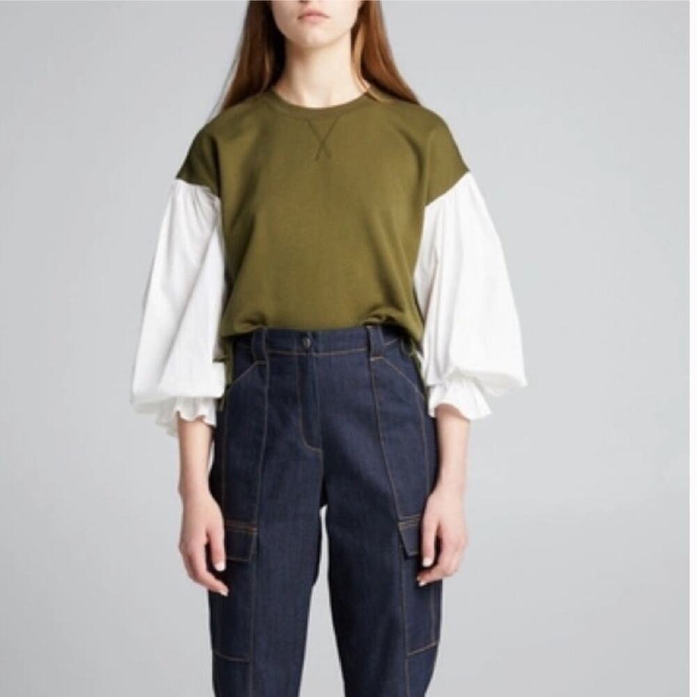 Cinq à Sept Green and White Puff Sleeve Sweatshirt